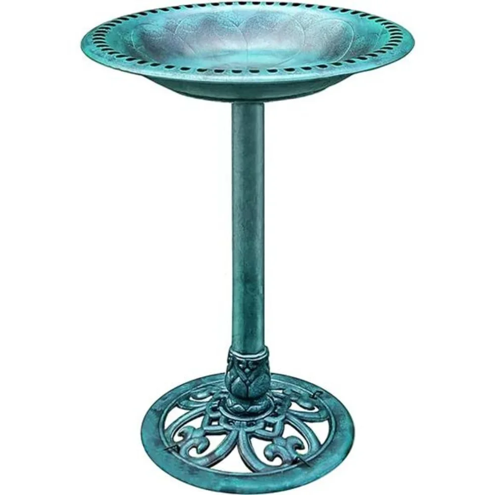 28 Inch Height Polyresin Lightweight Antique Outdoor Garden Bird Bath Green
